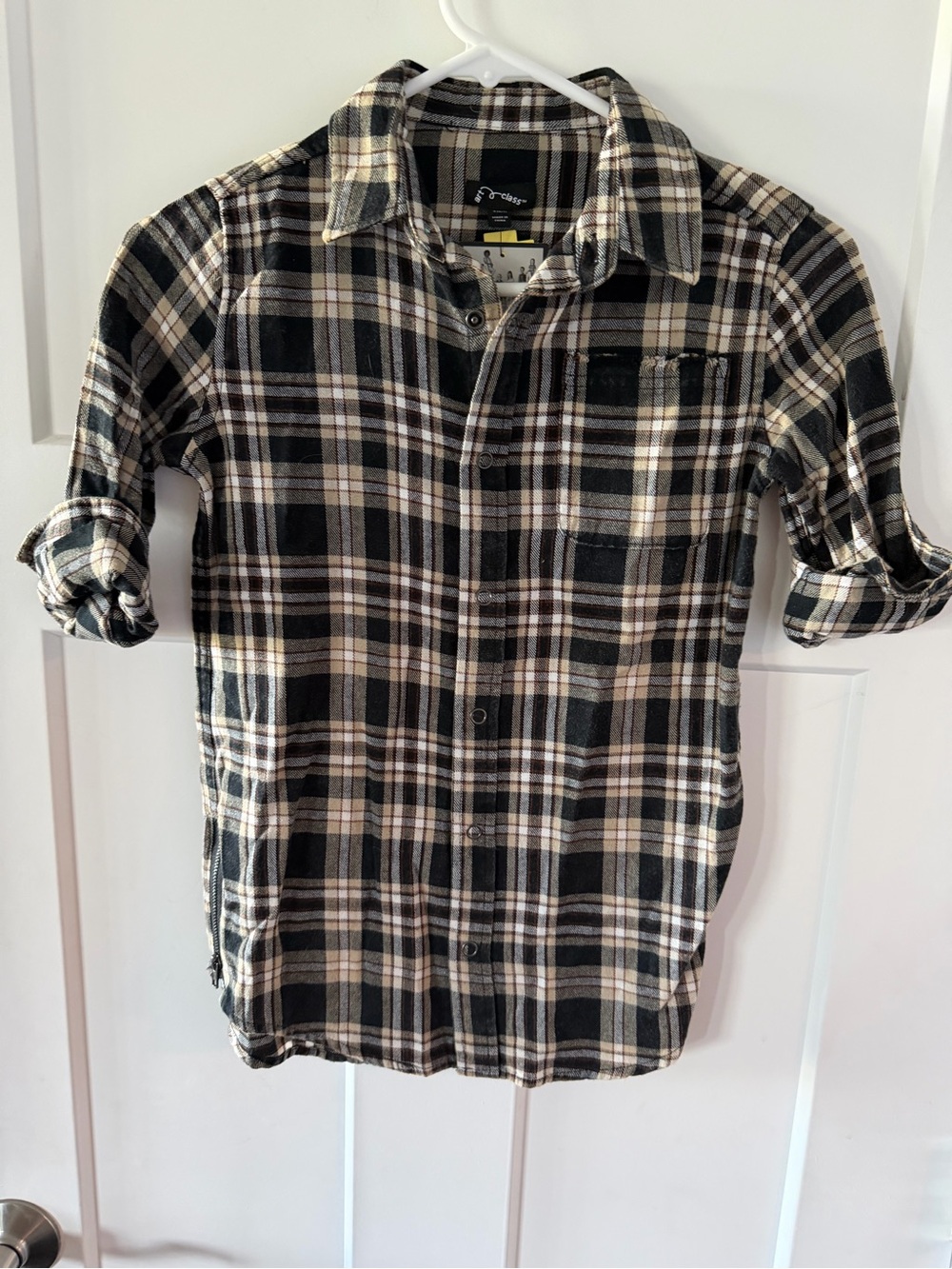 Boys Art Class Black & Cream Plaid Snap Button-Up Shirt -  Brand New